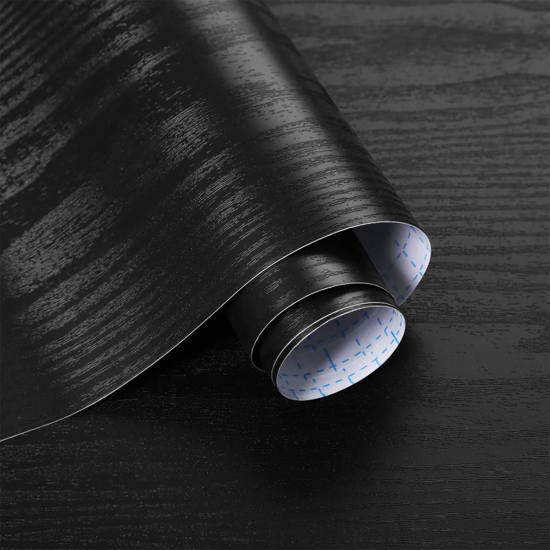 Ismoon Black Contact Paper Peel and Stick Wallpaper 17.5''x118''Wood Grain Contact Paper for Cabinets and Drawers Removable Self-Adhesive Modern Renter Friendly Wallpaper for Desk Countertops Vinyl - Image 1